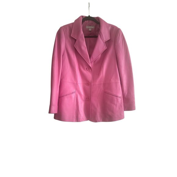 Nordstrom Pink Lambskin Leather Buttery SOFT Blazer Coat Size Petite Large - Picture 1 of 8